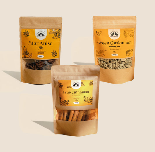 Premium Spice Bundle - Green Cardamom, Star Anise, True Cinnamon (100g/50g)